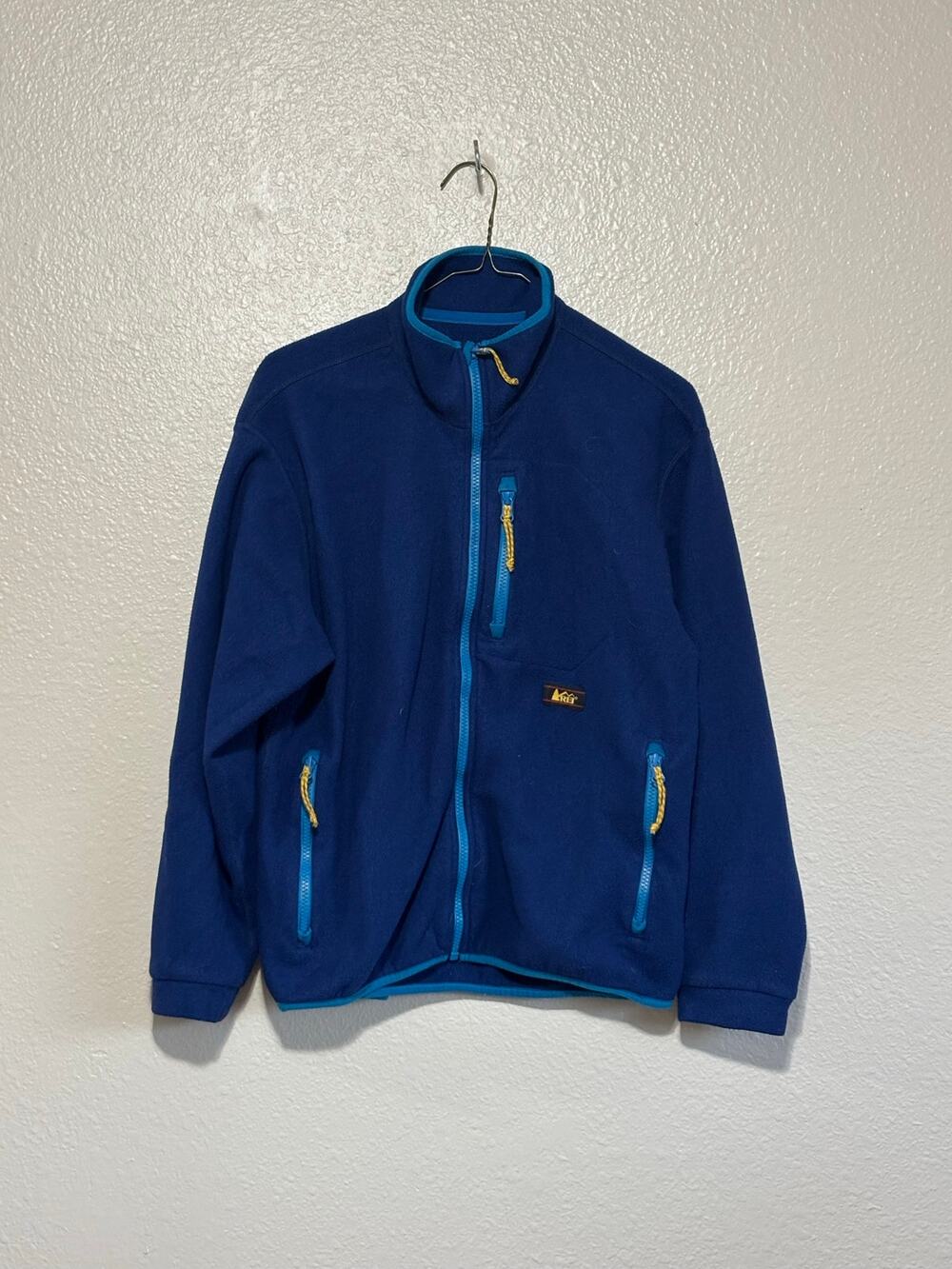 Women’s REI Co-op Trailsmith Blue/Teal/Yellow Zip Retro Fleece Jacket, Small